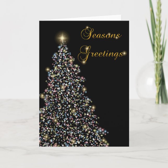 Christmas Tree with lights black Holiday Card (Front)