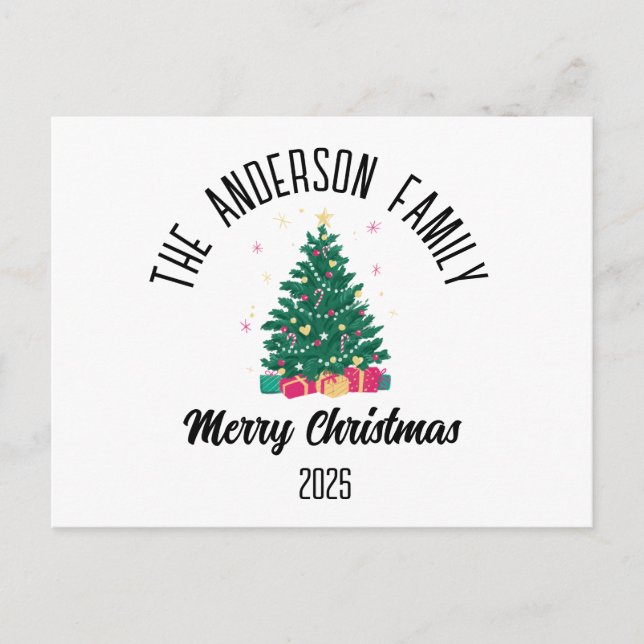 Christmas Tree With Lights Personalized Name Holiday Postcard (Front)