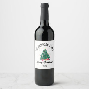 Christmas Tree With Lights Personalized Name Wine Label