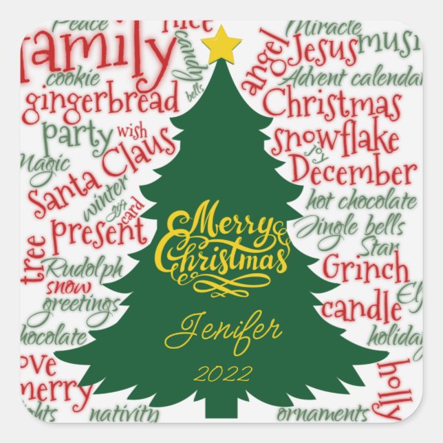 Christmas tree with name Gift Square Sticker (Front)