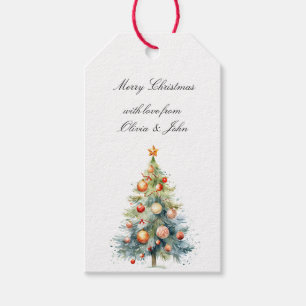 Christmas Tree with Orange Red Ornaments Gift Tags