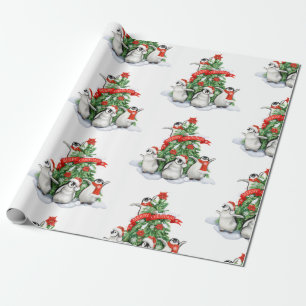 Christmas Tree With Penguins Christmas Wrapping Paper