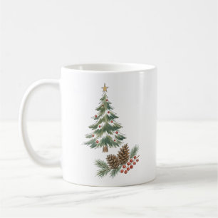 Christmas Tree with Pinecones and Red Berries Wate Coffee Mug