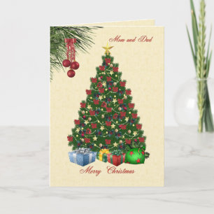 Christmas tree with presents for Mum and Dad card
