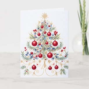 Christmas Tree with Red and Blue Ornaments Holiday Card