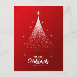 Christmas Tree with Red Background Holiday Postcard