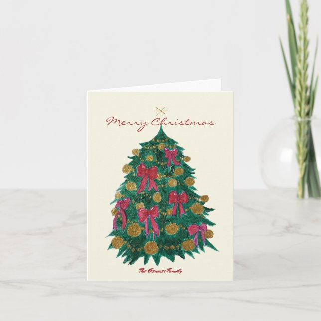 Christmas Tree with Red Bows Holiday Card (Front)