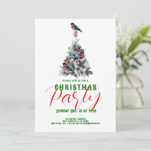 Christmas Tree with red Bullfinch Party Invite