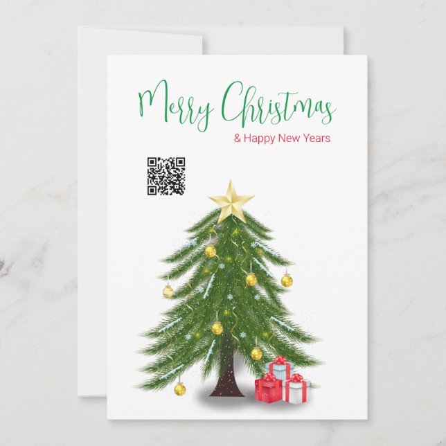 Christmas Tree with Red Present Flat Holiday Card (Front)