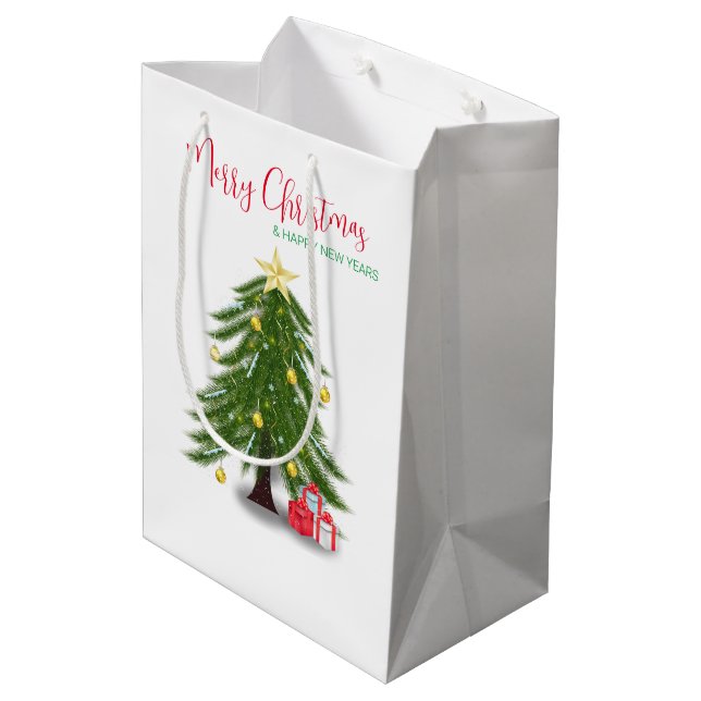 Christmas tree with Red present   Medium Gift Bag (Back Angled)
