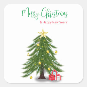 Christmas tree with Red present Square Sticker
