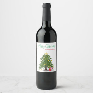 Christmas tree with Red present Wine Label
