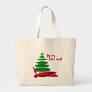 Christmas Tree with Red Ribbon Large Tote Bag