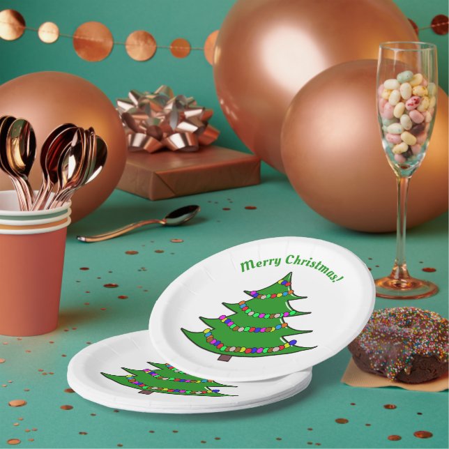 Christmas Tree with Red Ribbon Paper Plates (Multi)