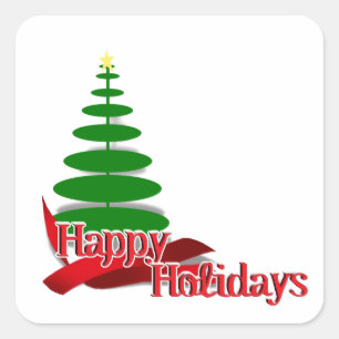 Christmas Tree with Red Ribbon Square Sticker