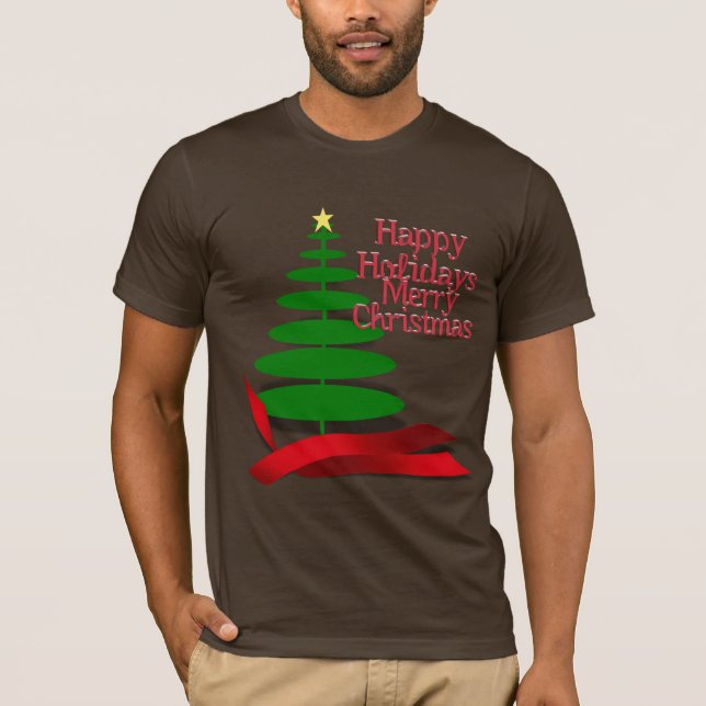 Christmas Tree with Red Ribbon T-Shirt (Front)