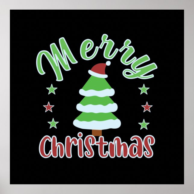 Christmas tree with Santa hat Poster (Front)