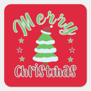 Christmas tree with Santa hat Square Sticker