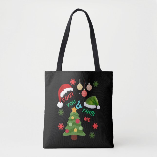 Christmas tree with Santa hat Tote Bag (Front)