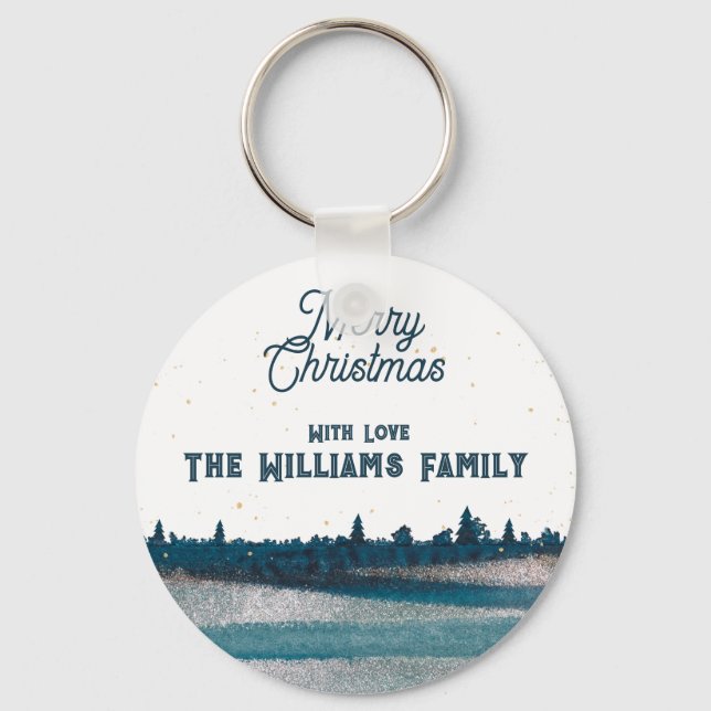 Christmas Tree with Snow Merry Christmas  Key Ring (Front)