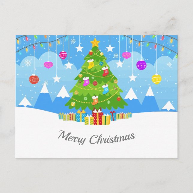 Christmas Tree with Star and Presents Holiday Postcard (Front)