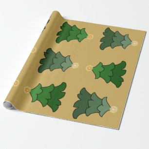Christmas Tree with Star on Custom Golden Wrapping Paper
