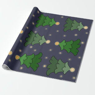 Christmas Tree with Stars on Custom Blue Wrapping Paper