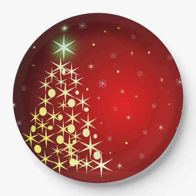 Christmas tree with stars paper plate (Front)