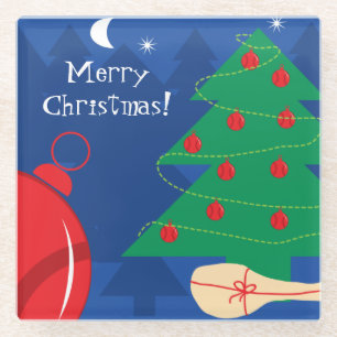 Christmas tree with tennis balls and racket glass coaster