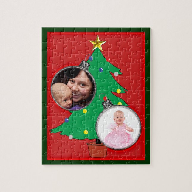 Christmas Tree with Two Ornament Photo Frames Jigsaw Puzzle (Vertical)