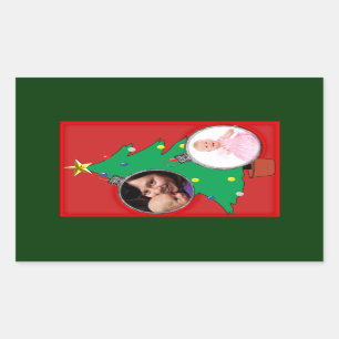Christmas Tree with Two Ornament Photo Frames Rectangular Sticker