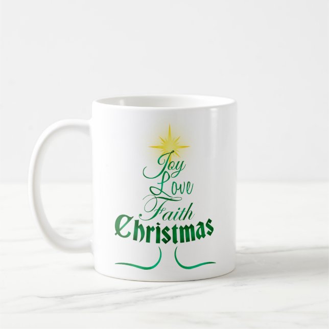 Christmas Tree Word Art Holiday Coffee Mug (Left)