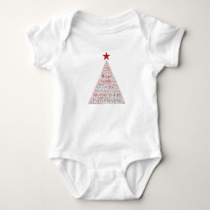 Christmas Tree Word Art with Red Star Baby Bodysuit