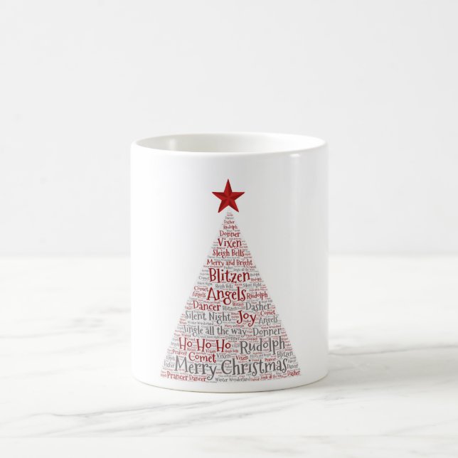 Christmas Tree Word Art with Red Star Coffee Mug (Center)