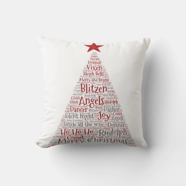 Christmas Tree Word Art with Red Star Cushion (Front)