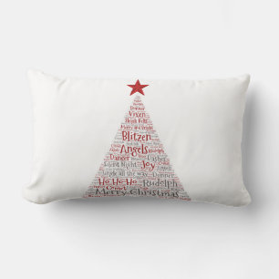 Christmas Tree Word Art with Red Star Lumbar Cushion