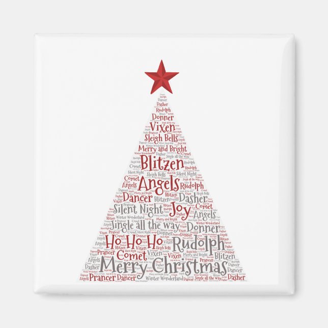 Christmas Tree Word Art with Red Star Magnet (Front)