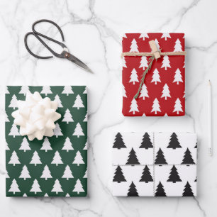 Christmas Tree Wrapping Paper Flat Sheet Set of 3