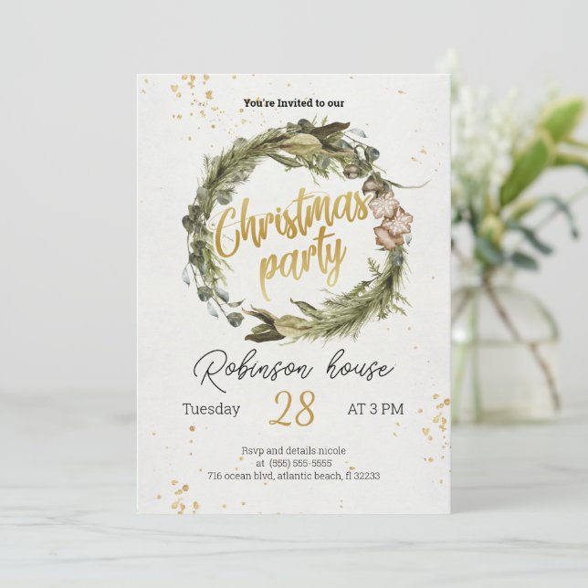 Christmas Tree Wreath Party Holiday Invitation (Standing Front)