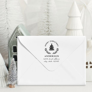 Christmas Tree Wreath Personalised Address Stamp