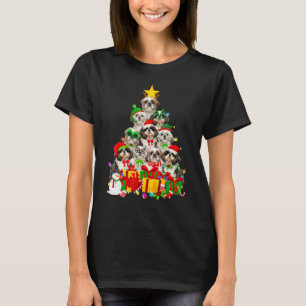 Christmas Tree Xmas Lights Shih Tzu Dog Puppy  Dog T-Shirt