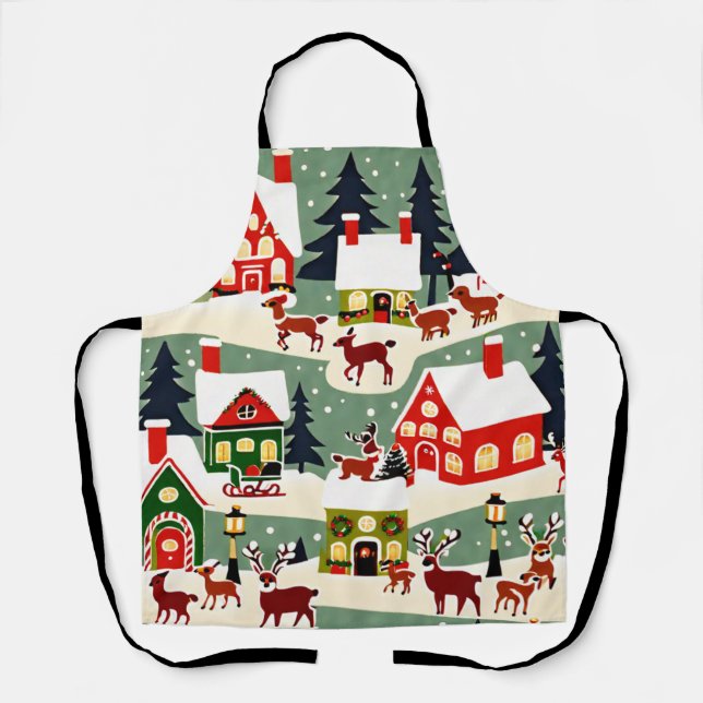 Christmas tree Xmas village snowing pic Apron (Front)