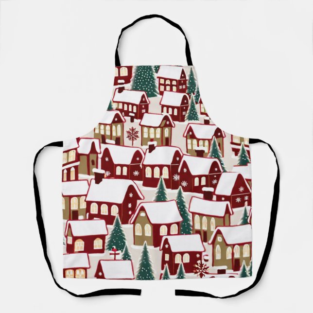 Christmas tree Xmas village snowing pic  Apron (Front)