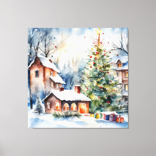 Christmas tree Xmas village snowing pic Canvas Print