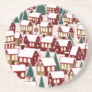 Christmas tree Xmas village snowing pic Coaster