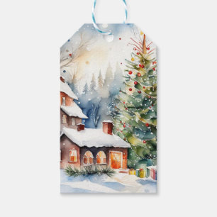 Christmas tree Xmas village snowing pic Gift Tags