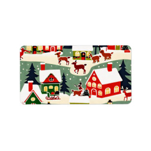 Christmas tree Xmas village snowing pic Label