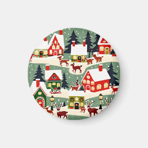 Christmas tree Xmas village snowing pic Magnet