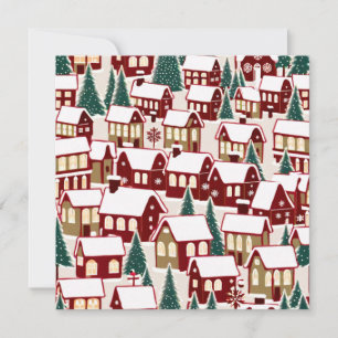 Christmas tree Xmas village snowing pic RSVP Card