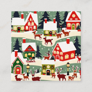 Christmas tree Xmas village snowing pic Square Business Card